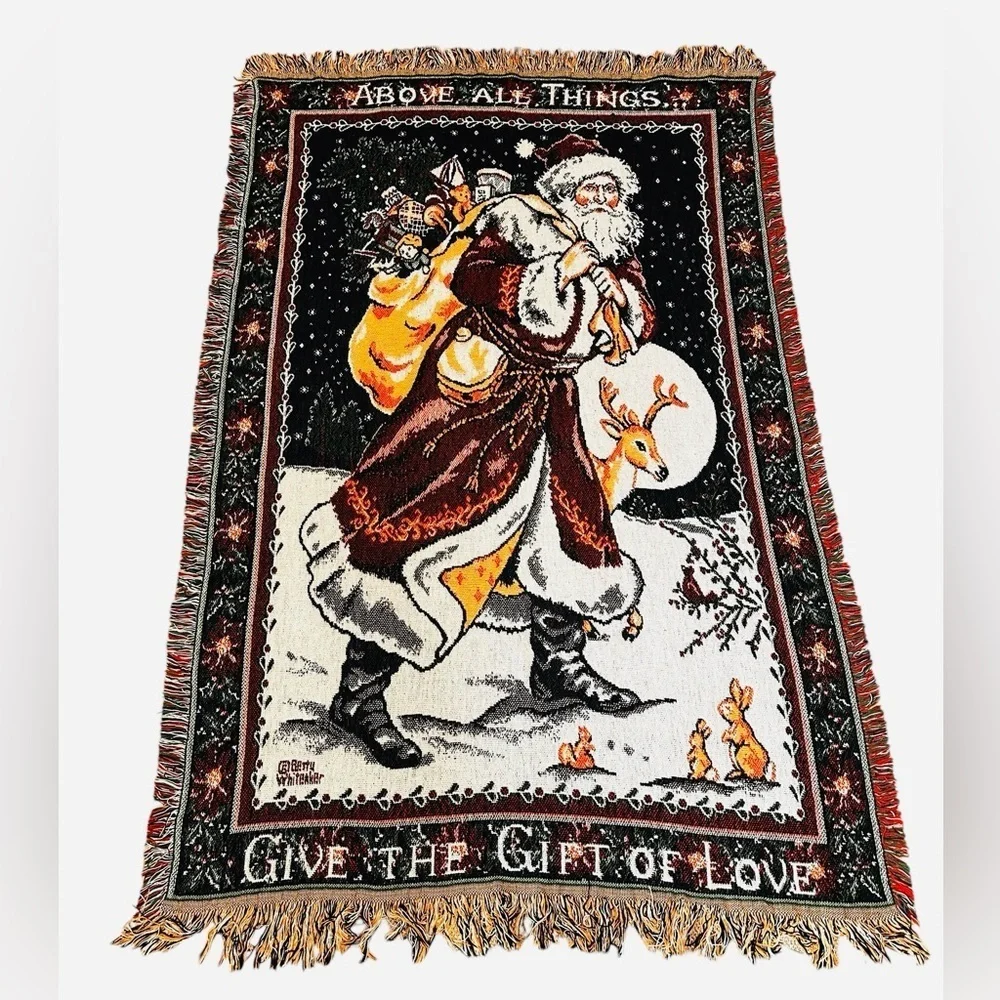 Vintage Beacon Christmas Santa Claus Tapestry Throw Blanket Holiday Decor